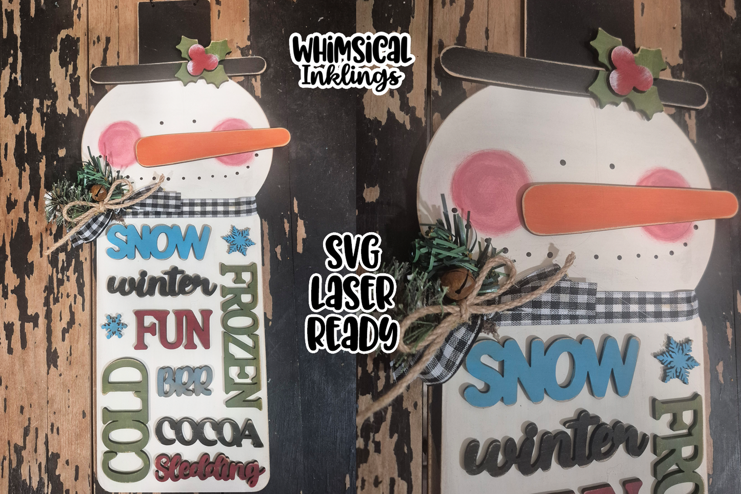 Word Art Snowman Sign Laser SVG