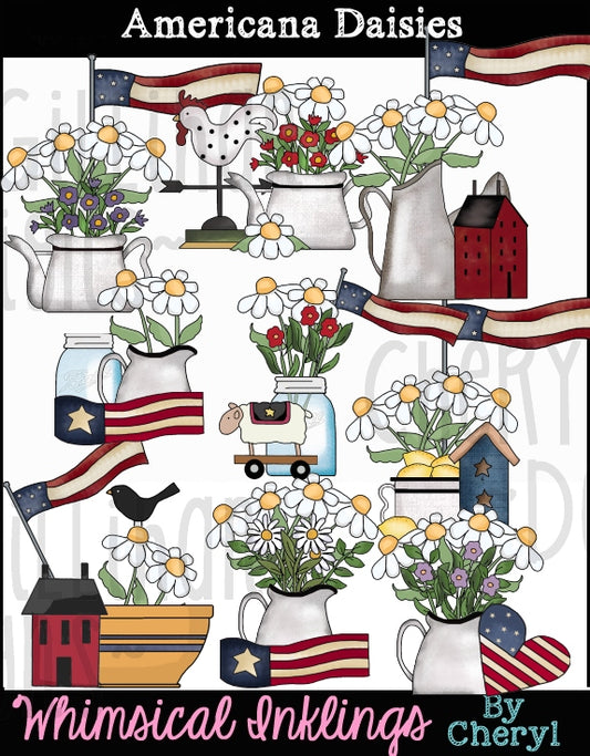 Americana Daisies Sublimation Clipart| Patriotic| Prim