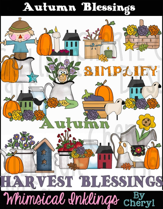 Autumn Blessings Fall Sublimation Clipart