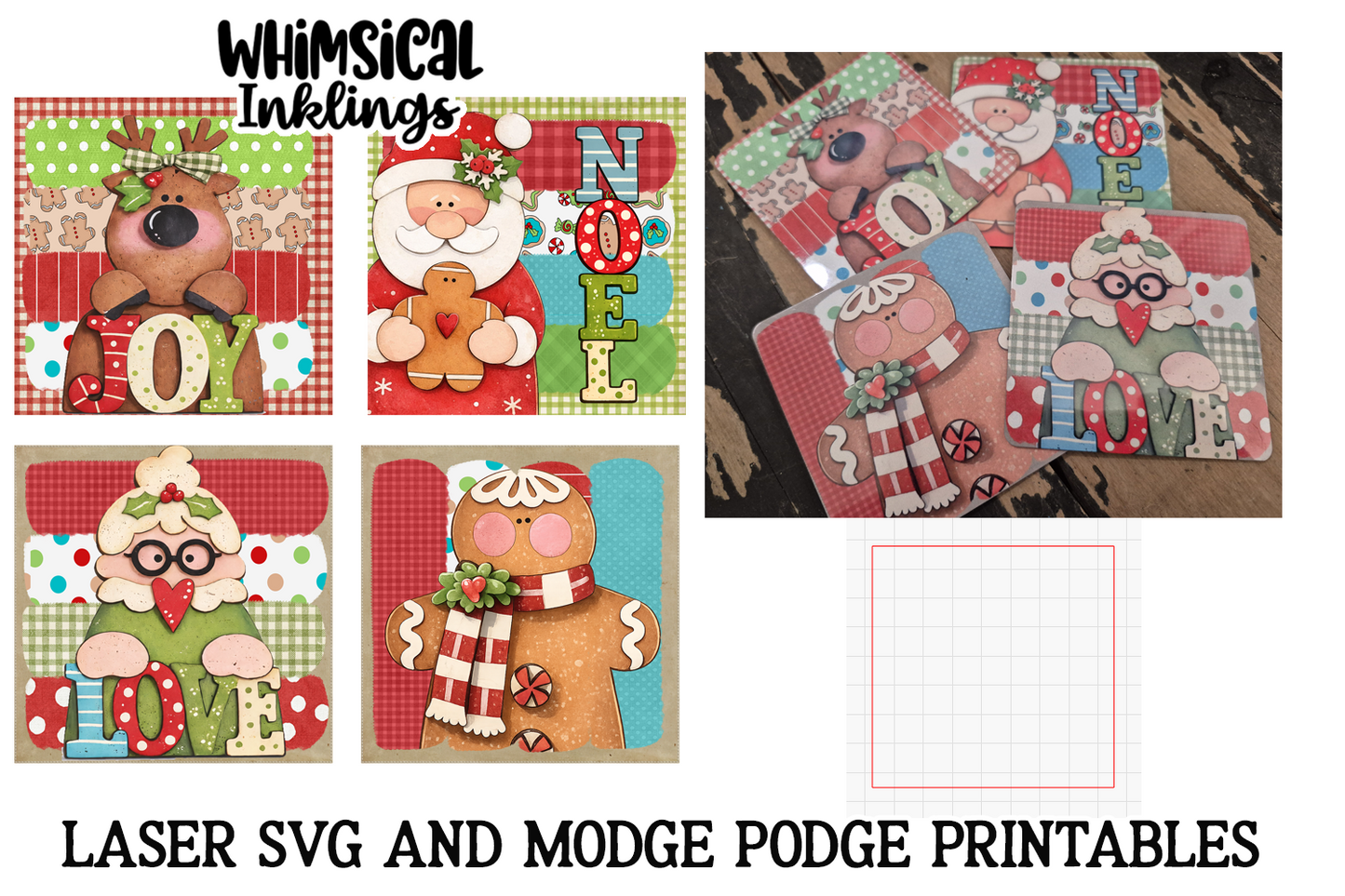 Christmas Joy Magnets SVG and Modge Podge Printables| laser SVG| Sublimation