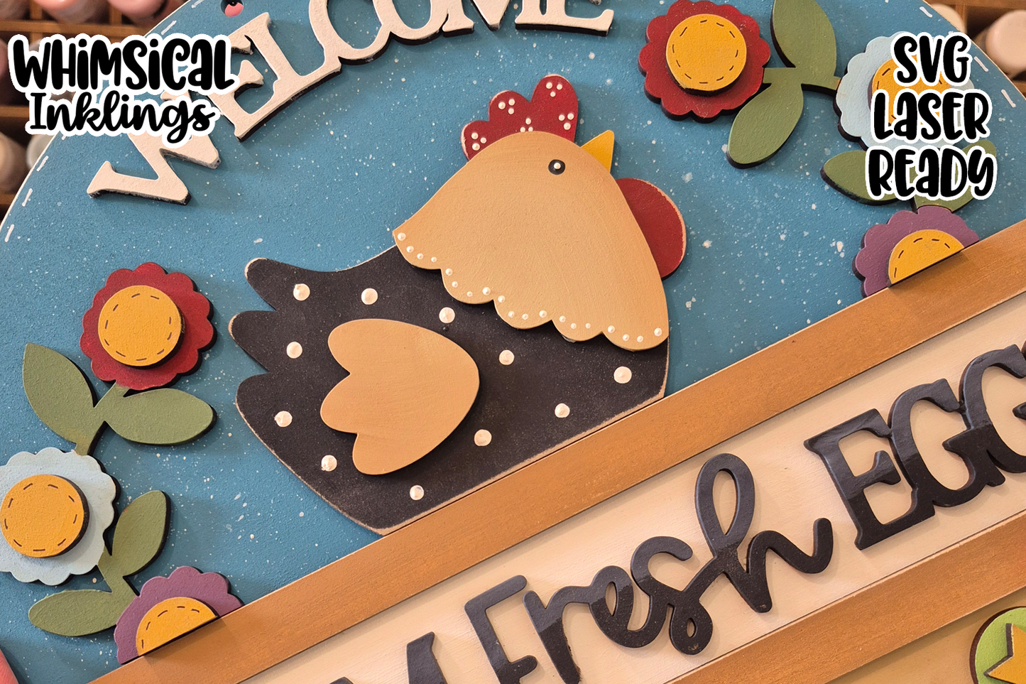 Farm Fresh Eggs Prim Penny Rug Sign SVG