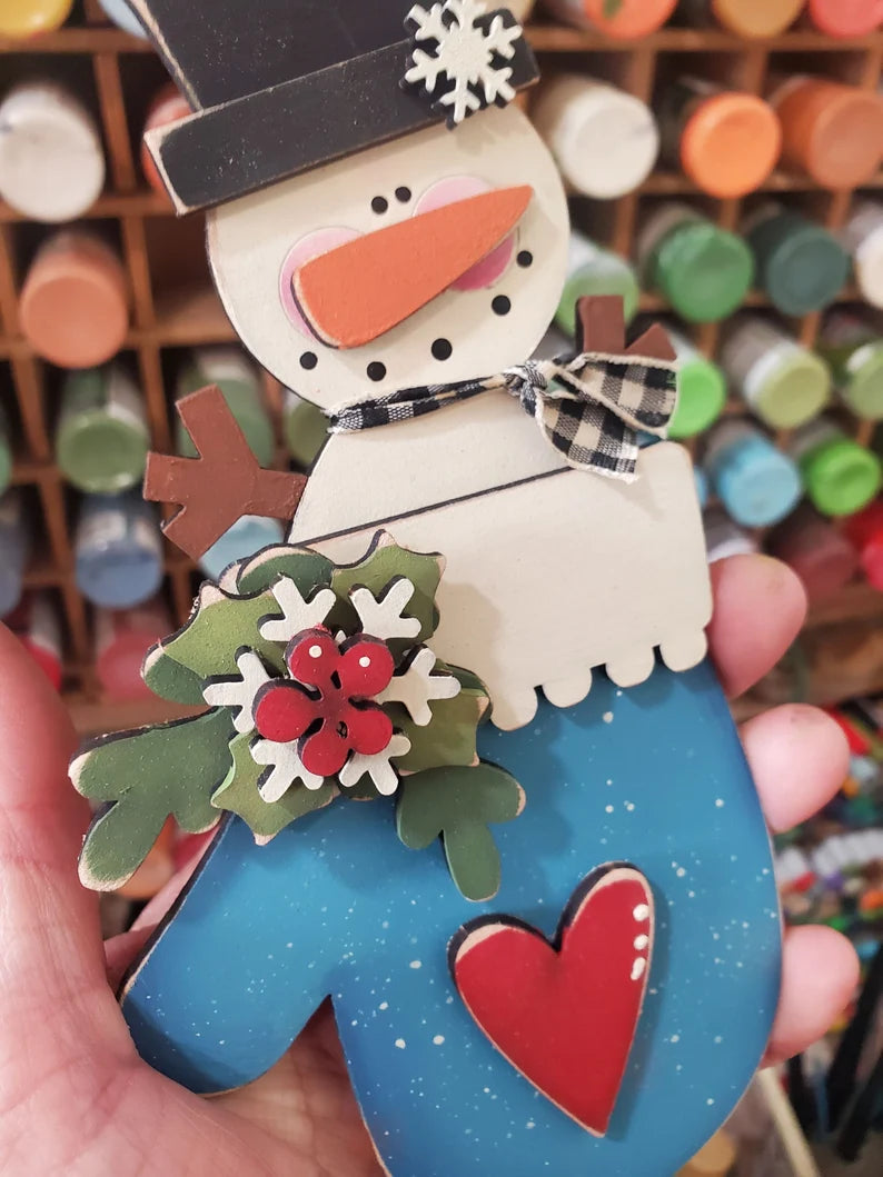 Mitten Snowman Ornament Laser SVG| Christmas Laser SVG