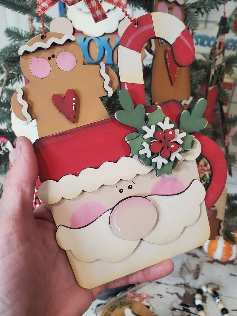 Festive Santa Mug Ornament Laser SVG| Christmas Laser SVG