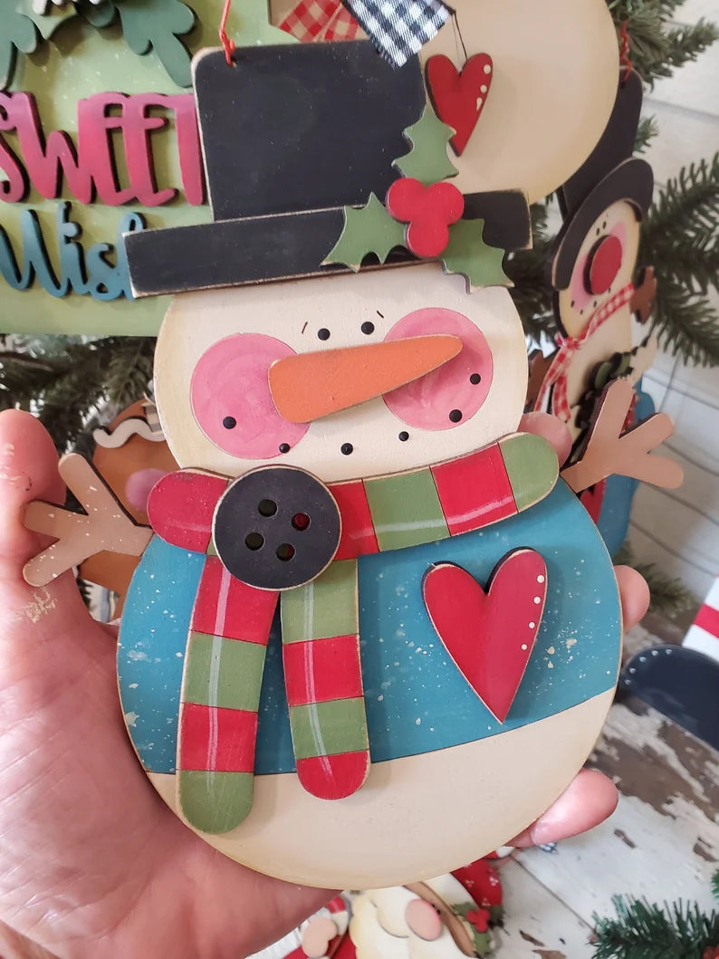 Button Scarf Snowman Ornament DIY Wood Kit