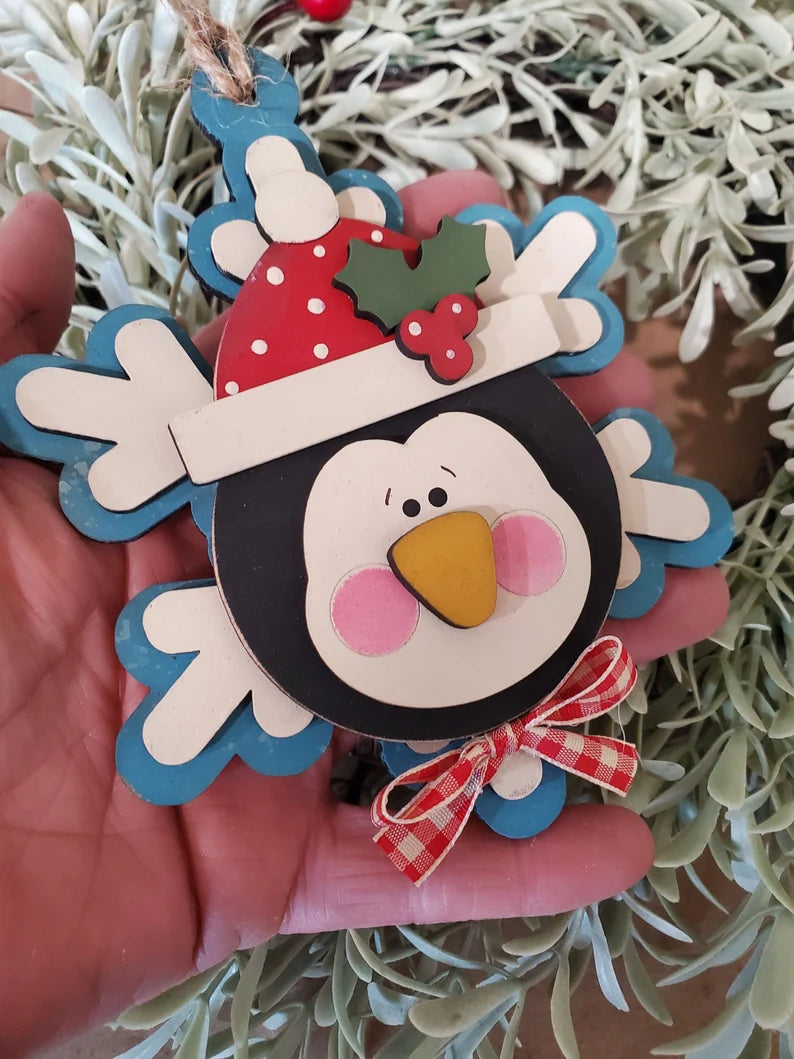 Snowflake Penguin Ornament Laser SVG| Christmas Laser SVG