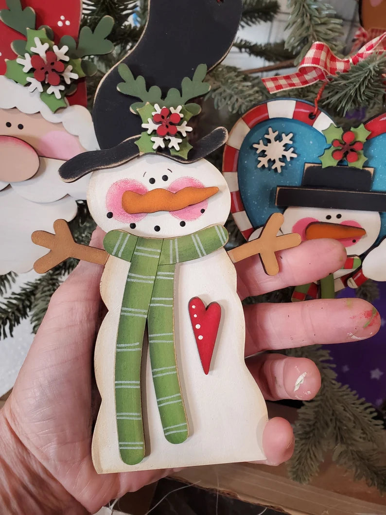 Folk-art Snowman Ornament DIY Wood Kit