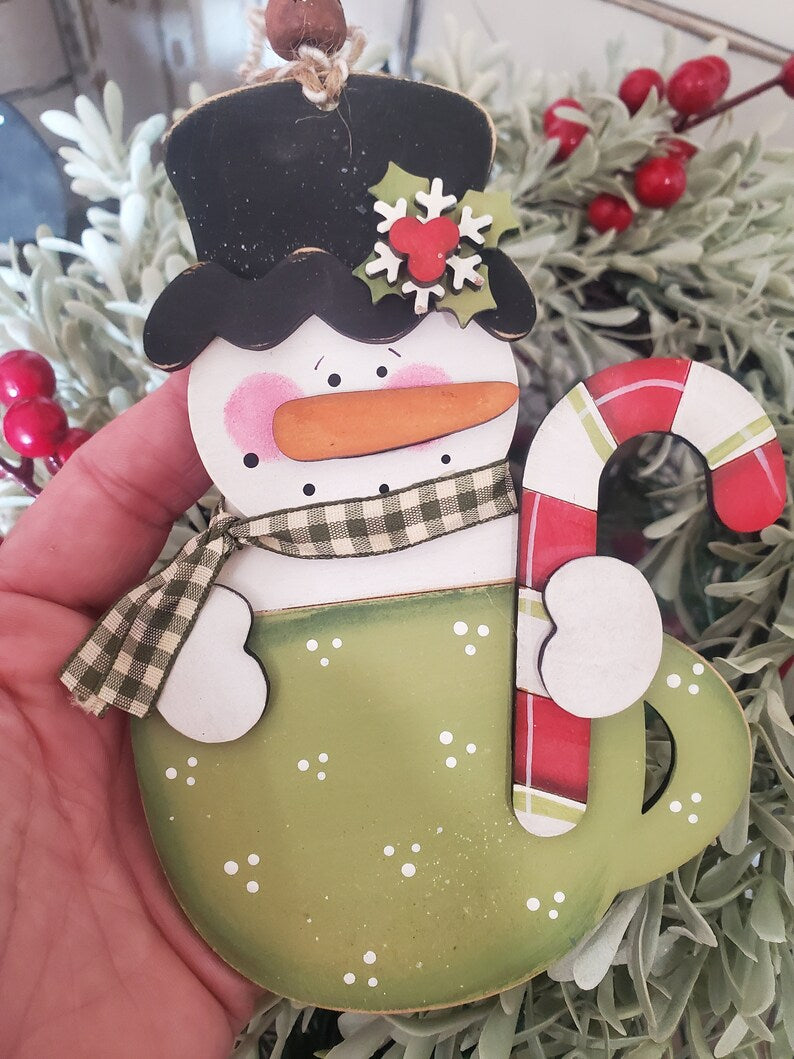 Cocoa Cup Snowman Ornament Laser SVG