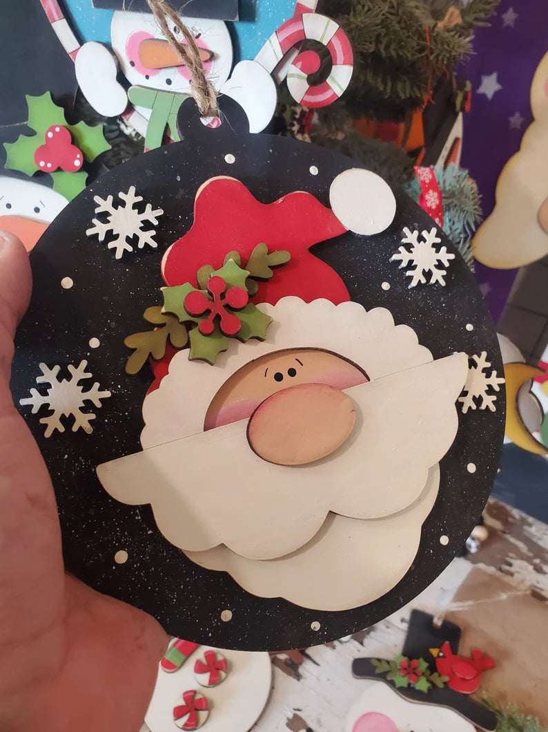 Snowflake Santa Round Ornament Laser SVG| Christmas Laser SVG