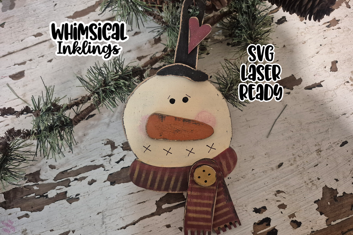 Joyful Snowman Prim Laser SVG Ornament