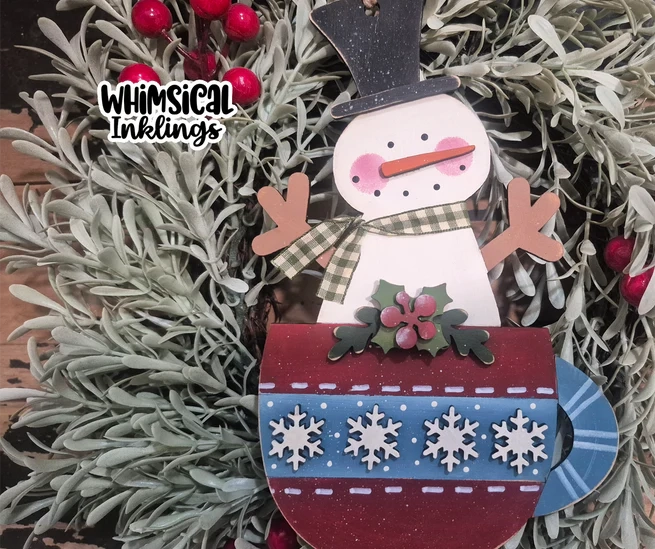 Prim Snowman Cocoa Cup Ornament DIY Wood Kit