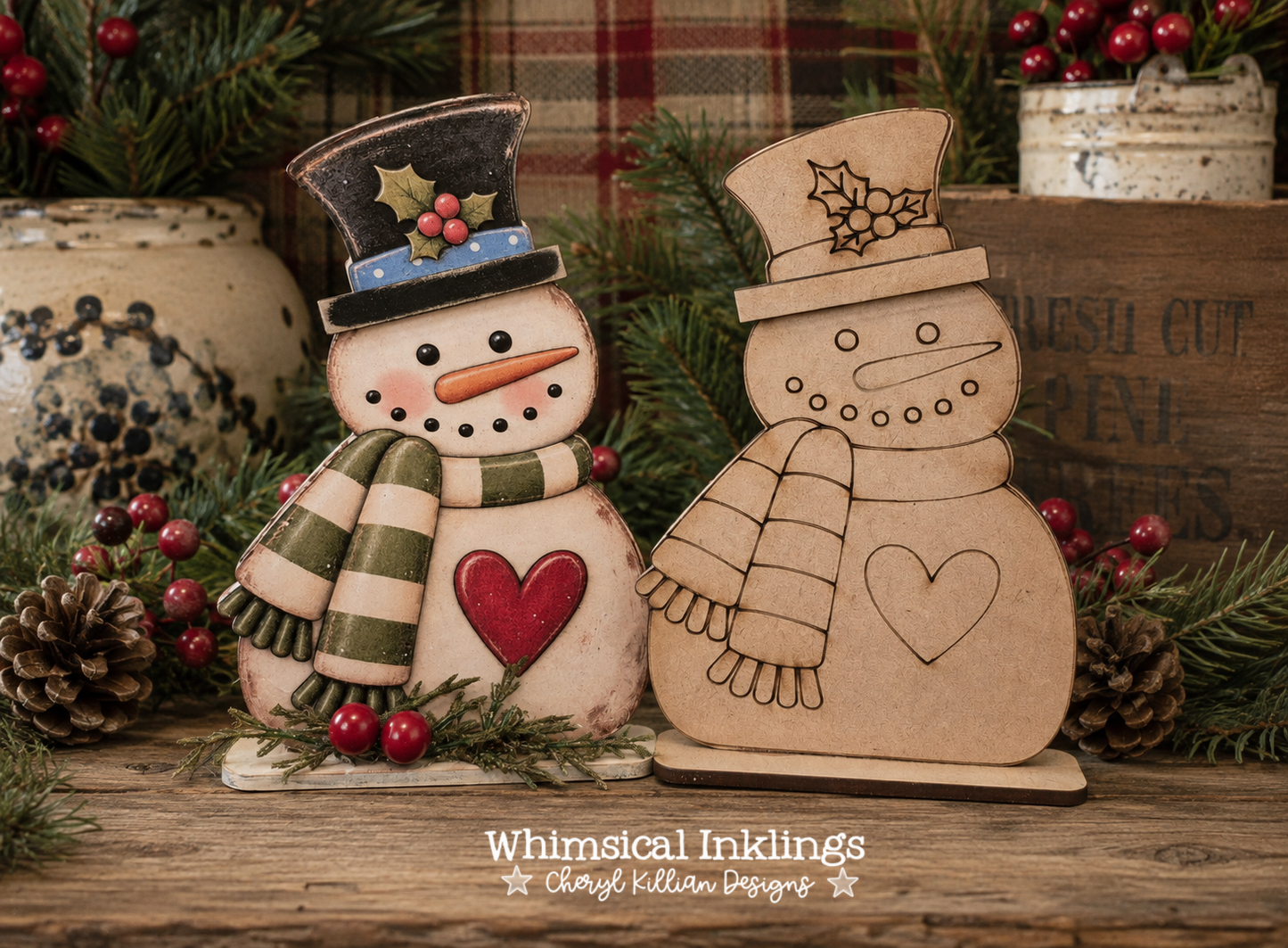 Standing Snowman| Laser SVG Version and Mod Podge Printable Version