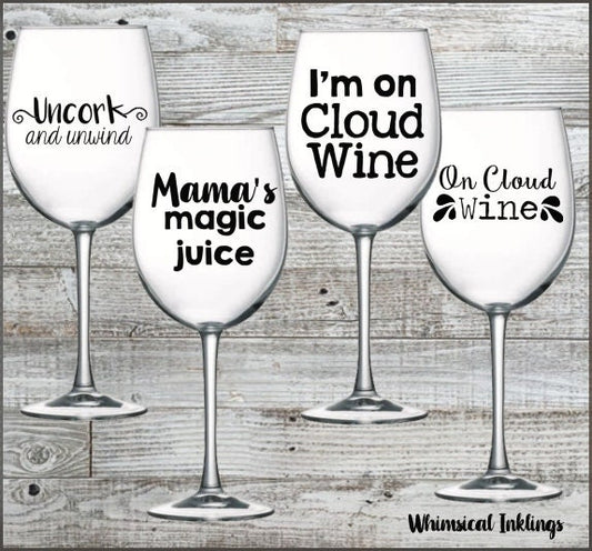 On Cloud Wine SVG Mini Bundle Set for use with Cricut, Silhouette, and other Vinyl Cutting Machines.