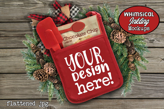 Red Christmas Pot Holder Mock Up - Commercial Use Allowed