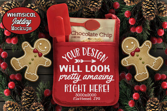 Red Christmas Pot Holder And Gingerbread Mock Up - Commercial Use Allowed