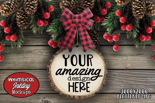 Wood Slab Christmas Ornament Mock Up - Commercial Use Allowed