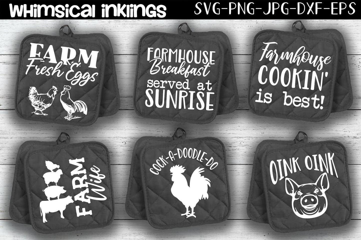 On The Farm Dishtowel-Potholder SVG Set Cutter Files for use with Cricut, Silhouette, Commercial Use Allowed