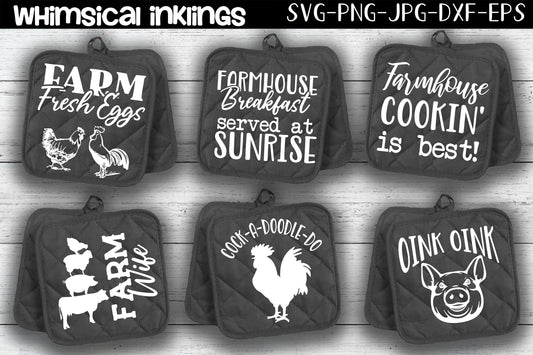 On The Farm Dishtowel-Potholder SVG Set Cutter Files for use with Cricut, Silhouette,  Commercial Use Allowed