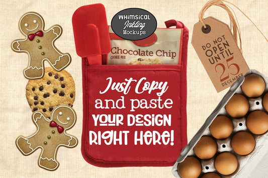 Sweet Gingerbread Christmas-Red Pot Holder Mock Up - Commercial Use Allowed