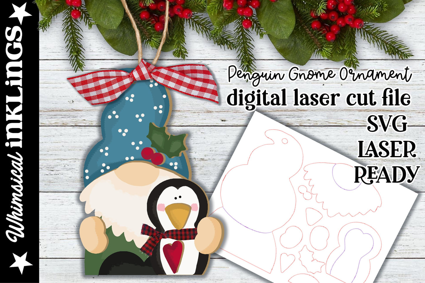 Penguin Gnome Ornament| Christmas SVG| Laser Cut Christmas Gnome| Glow forge| Snowman Ornament SVG