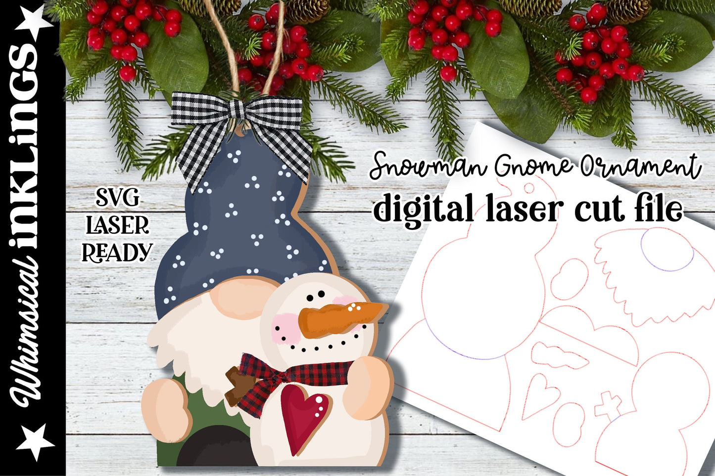 Snowman Gnome Ornament| Christmas SVG| Laser Cut Christmas Gnome| Glow forge| Snowman Ornament SVG