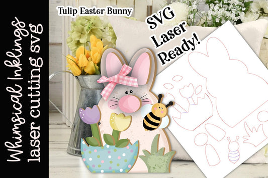 Tulip Easter Bunny Laser SVG |Laser Ready Easter Rabbit| Glow Forge Easter|