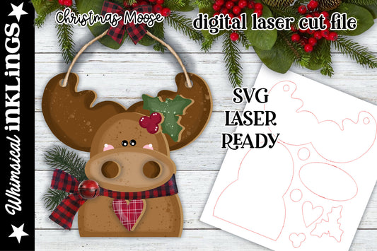 Christmas Moose Ornament SVG| Laser Cut Moose Ornament| Glowforge|Christmas Ornament SVG