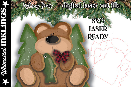Fishing Bear SVG| Laser Cut Fishing Bear| Glowforge|Cabin Bear Laser SVG