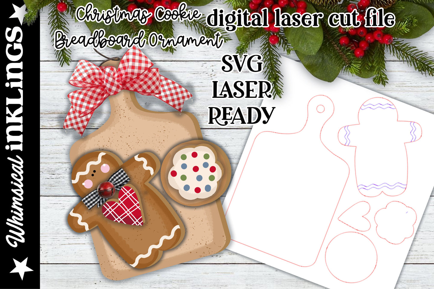 Christmas Cookie Bread Board Ornament SVG| Christmas SVG| Laser Cut Christmas Gingerbread| Glow forge| Ornament SVG