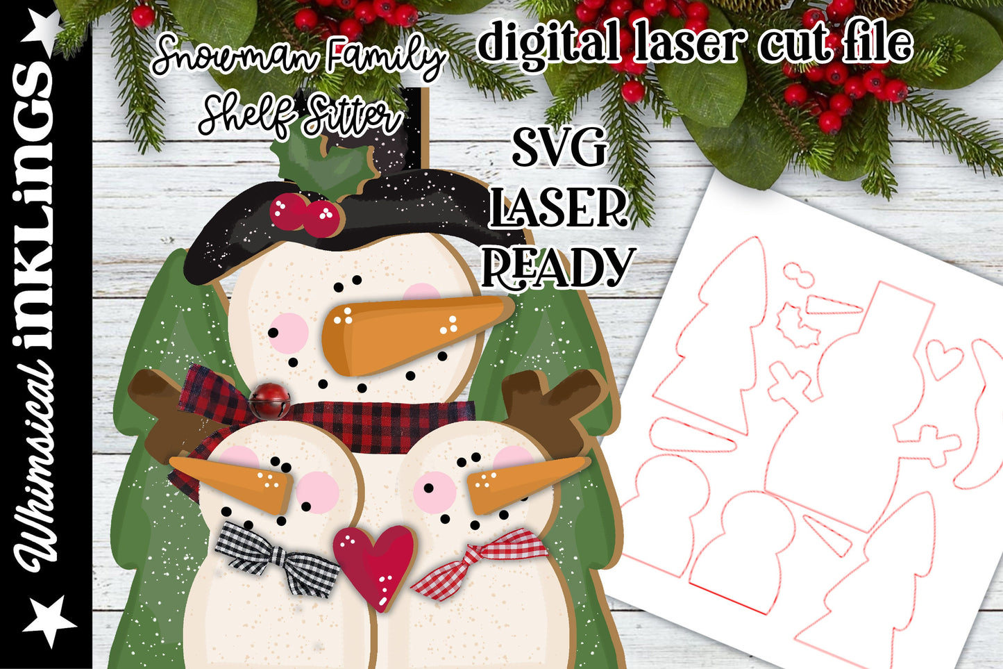 Snow Family- Snowman SVG| Laser Cut Snowman | Glow forge| Shelf Sitter Snowman SVG