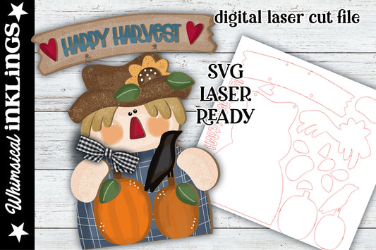Happy Harvest Scarecrow SVG| Harvest Sign SVG| Laser Cut Scarecrow| Glow forge| Harvest SVG| Glowforge Fall