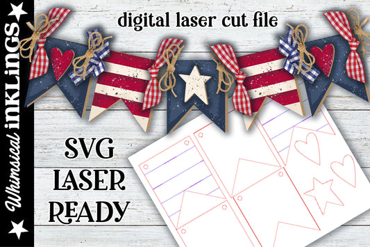 Americana Garland| Patriotic Banner SVG| Laser Cut Americana Garland| Glow forge| Fourth Of July Garland SVG