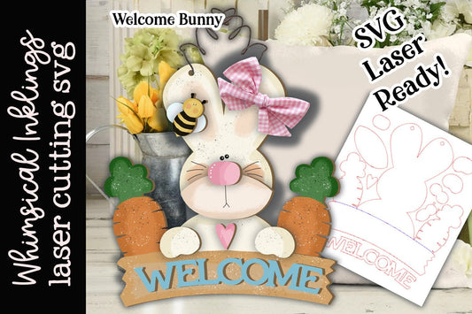 Welcome Bunny Easter SVG |Laser Ready Easter Sign| Glow Forge Easter| Spring SVG