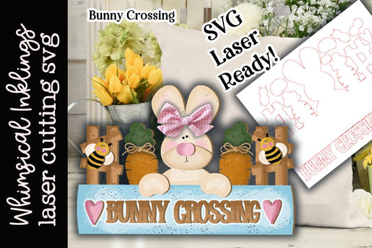 Bunny Crossing SVG |Laser Ready Easter Sign| Glow Forge Easter| Spring SVG