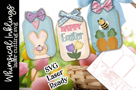 Happy Easter Tags SVG |Laser Ready Easter Tags| Glow Forge Easter| Bunny SVG|Easter Tiered Tray
