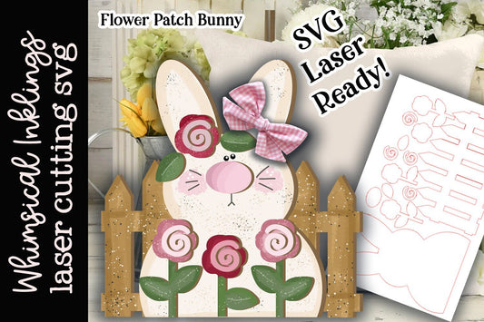 Flower Patch Bunny SVG |Laser Ready Easter Sign| Glow Forge Easter| Spring SVG| Tiered Tray Bunny
