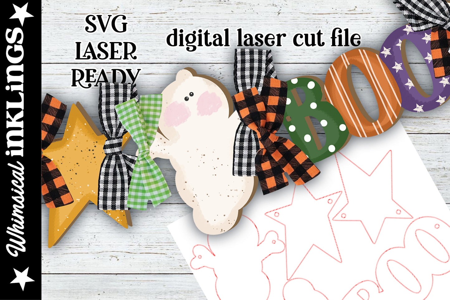 Boo Halloween Garland SVG| Halloween Lase SVG| Laser Cut Halloween| Glow forge Halloween| Halloween Tiered Tray SVG