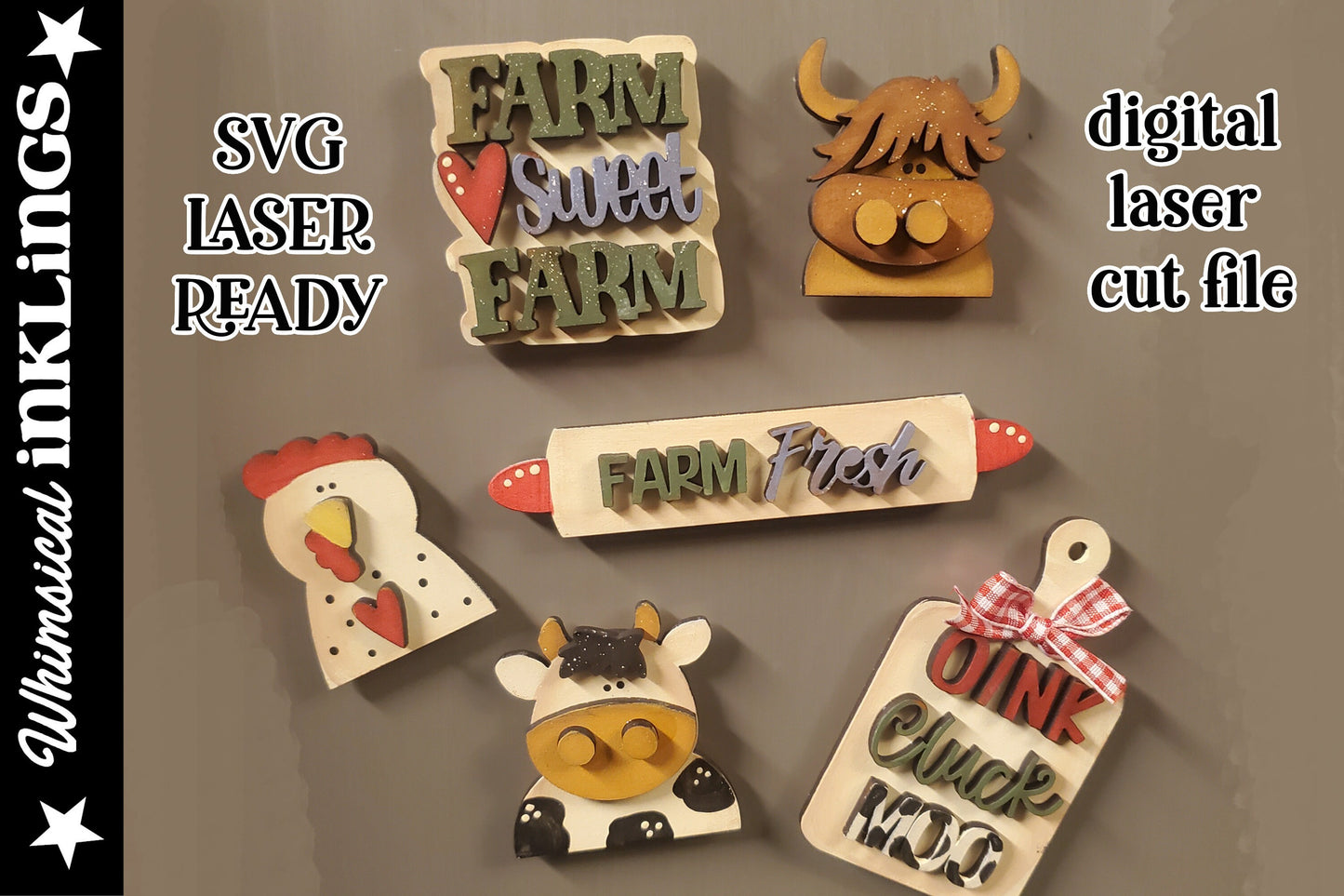 Farm Sweet Farm SVG| Cow SVG| Laser Cut Pig| Glow forge Farmhouse| Farmhouse Tiered Tray SVG|