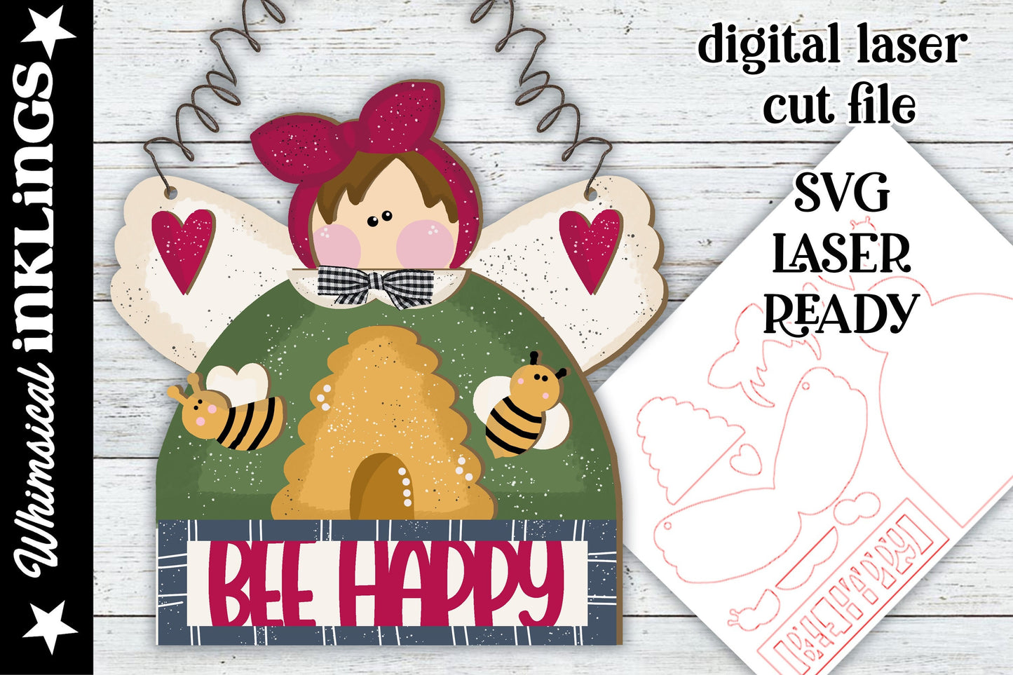 Bee Happy Angel SVG |Folkart Angel SVG| Glow Forge Angel| Angel SVG