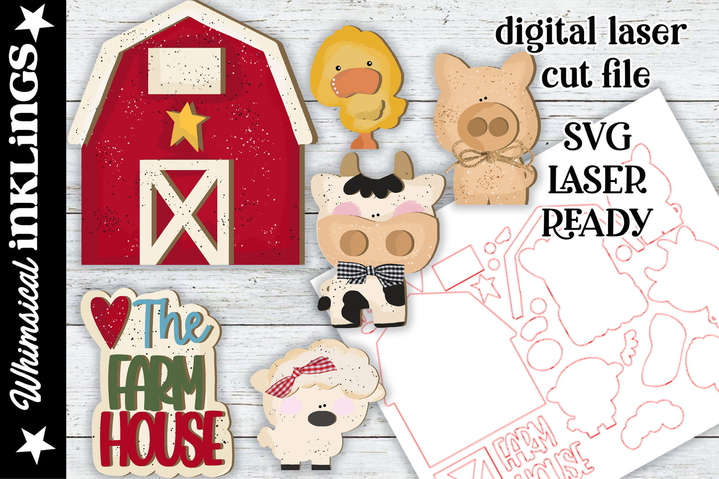 The Farmhouse SVG Set| Cow SVG| Laser Cut Pig| Glow forge Farmhouse| Farmhouse Tiered Tray SVG|