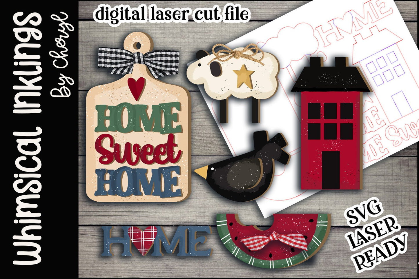 Prim Home SVG |Laser Ready Prim Home| Glow Forge Folk-art| Summer Tiered Tray SVG