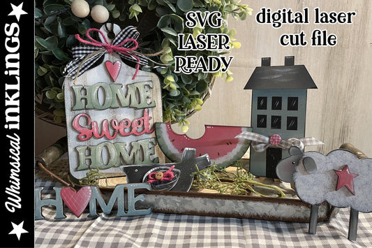 Prim Home SVG |Laser Ready Prim Home| Glow Forge Folk-art| Summer Tiered Tray SVG