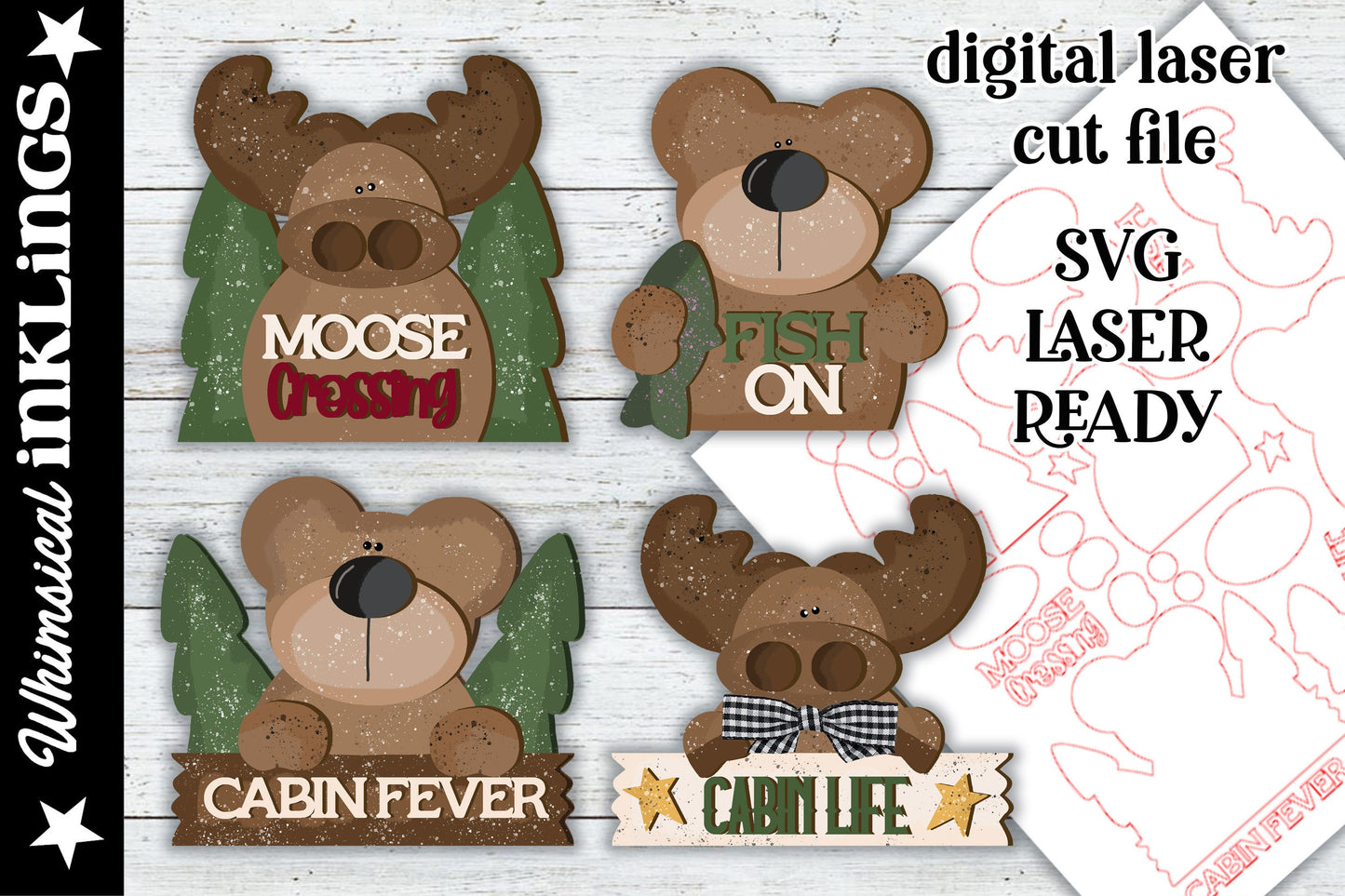 Cabin Life Magnets SVG| Laser Cut Fishing Bear| Glowforge|Cabin Bear Laser SVG| Cabin Tiered Tray