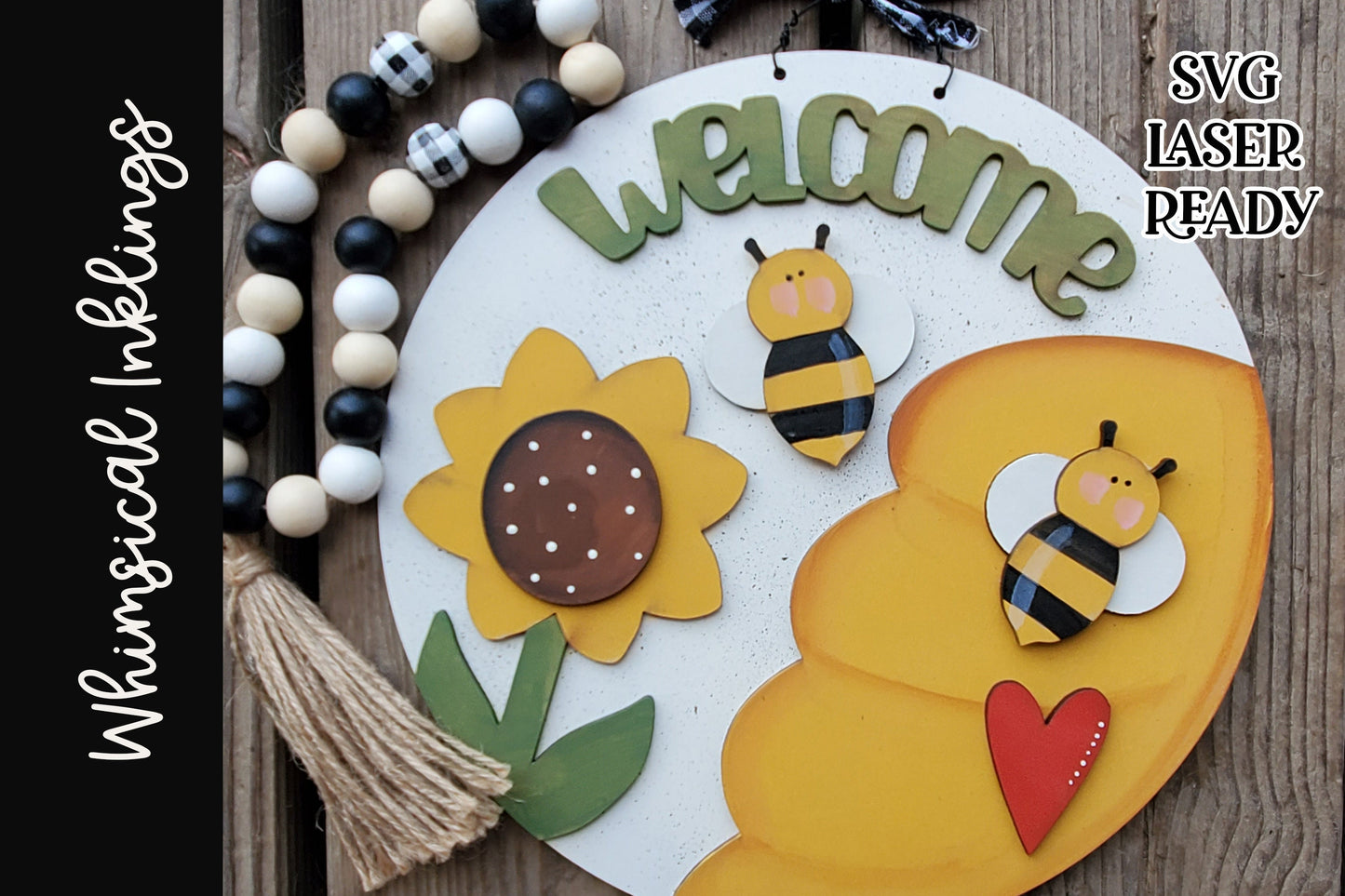 Bee Welcome Sign SVG |Laser Ready Spring Sign| Glow Forge Spring| Bee Skep SVG| Bee Hive SVG