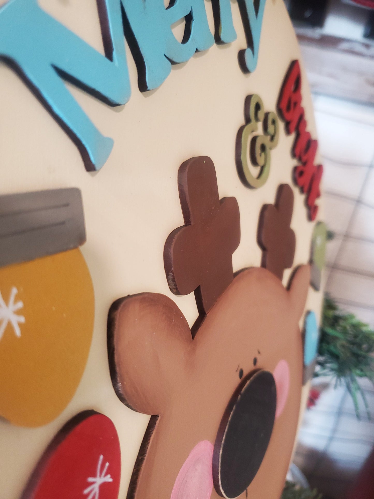 Merry and Bright Reindeer Sign SVG| Laser Cut Reindeer Sign| Glowforge|Christmas Sign SVG