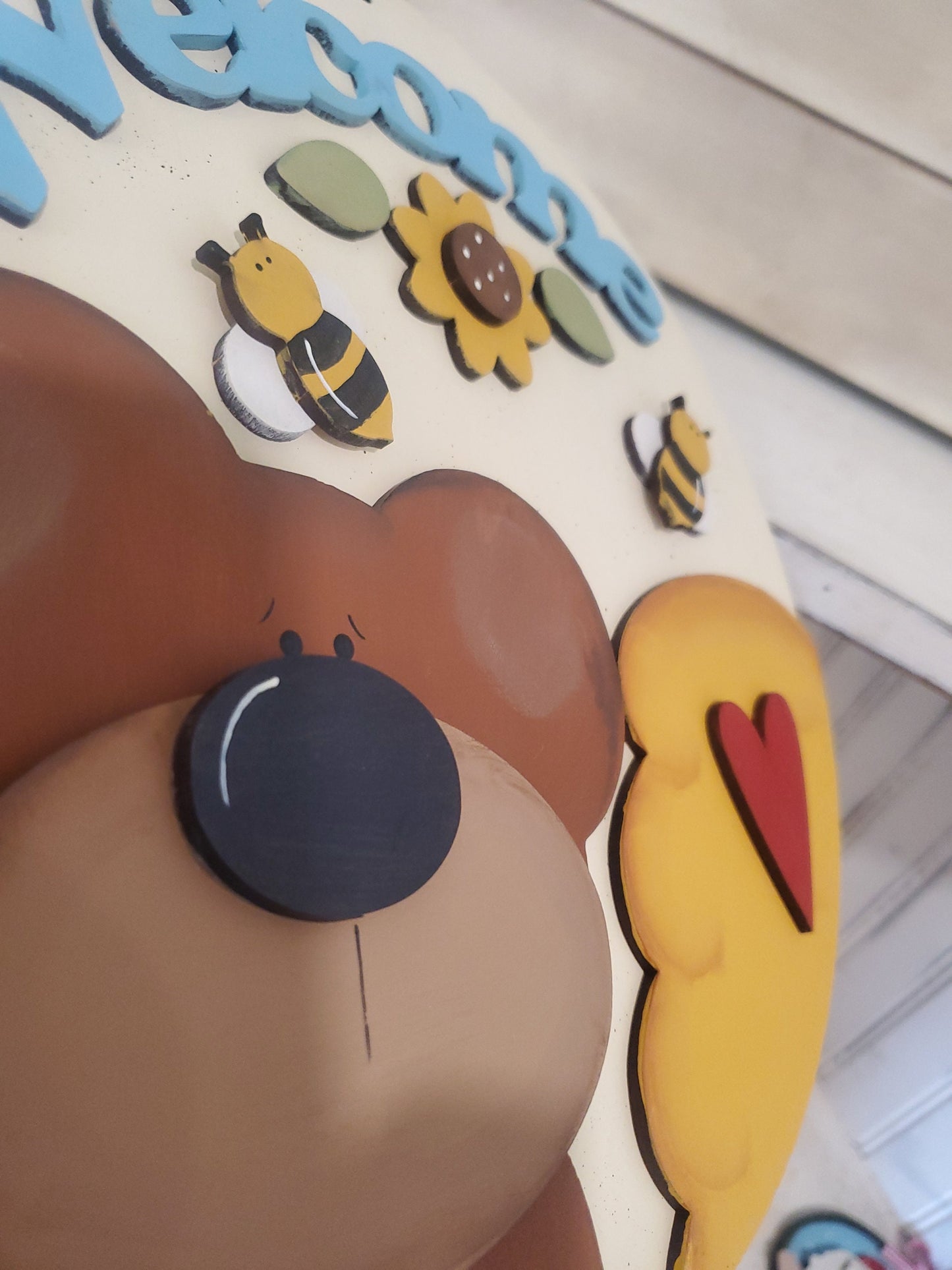 Honey Bear Welcome Sign SVG |Laser Ready Spring Sign| Glow Forge Summer| Bee Skep SVG| Bee Hive SVG