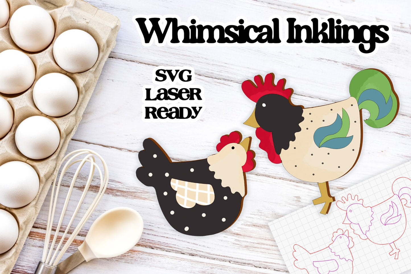 Whimsical Chicken Magnets SVG| Chicken SVG| Laser Cut Chicken| Glow forge| Rooster SVG|