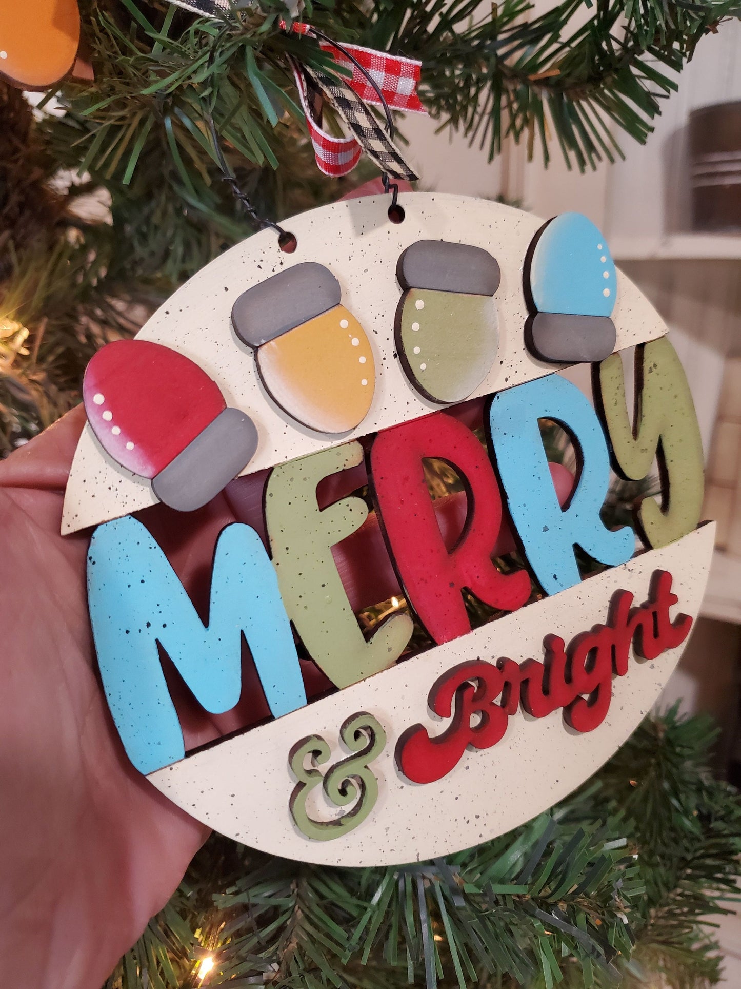 Merry and Bright Christmas Lights Ornament SVG| Laser Cut Whimsical Ornament| Glowforge|Christmas Ornament Laser SVG