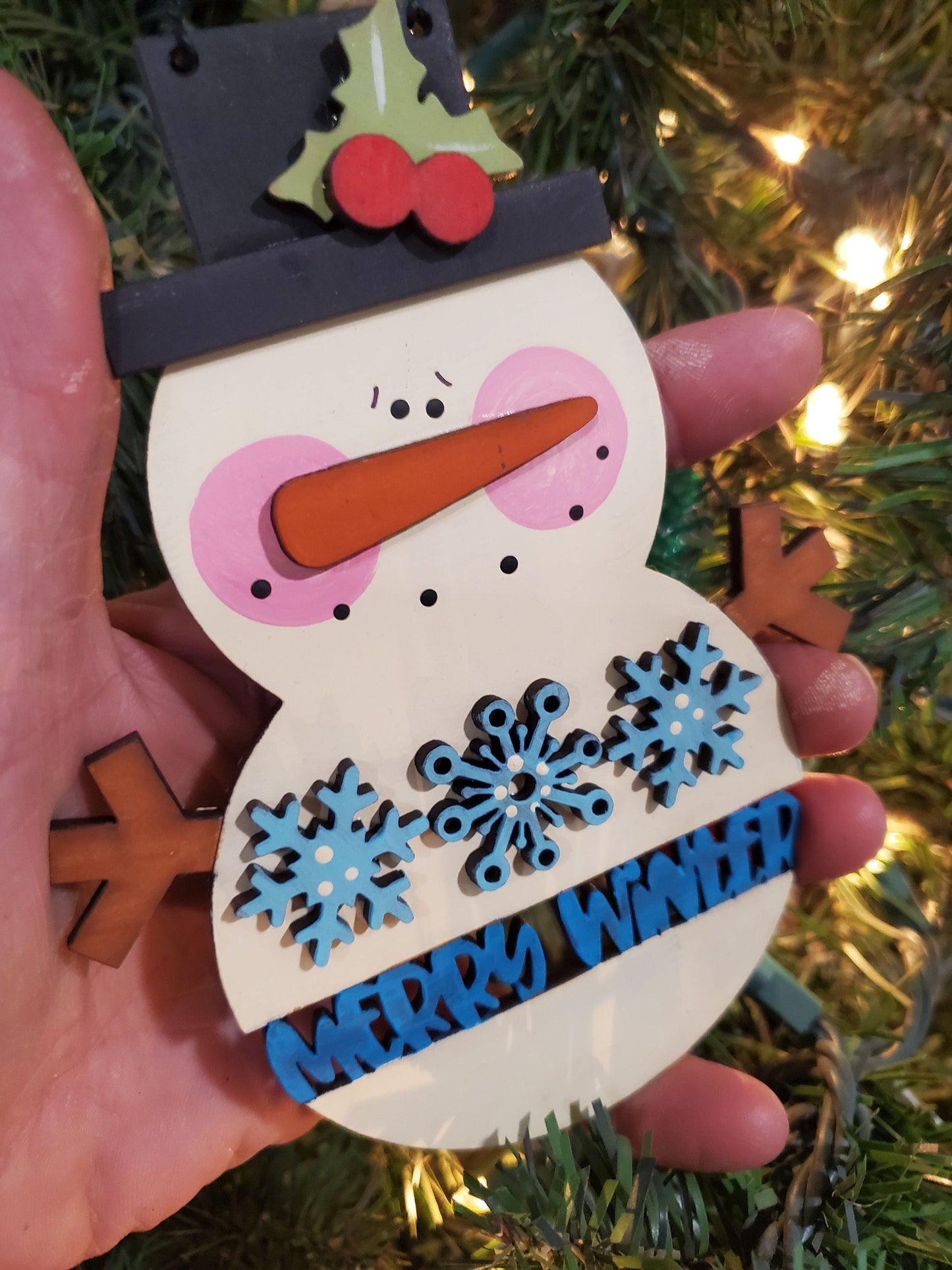 Merry Winter Snowman Ornament SVG| Laser Cut Snowman Ornament| Glow forge| Ornament SVG