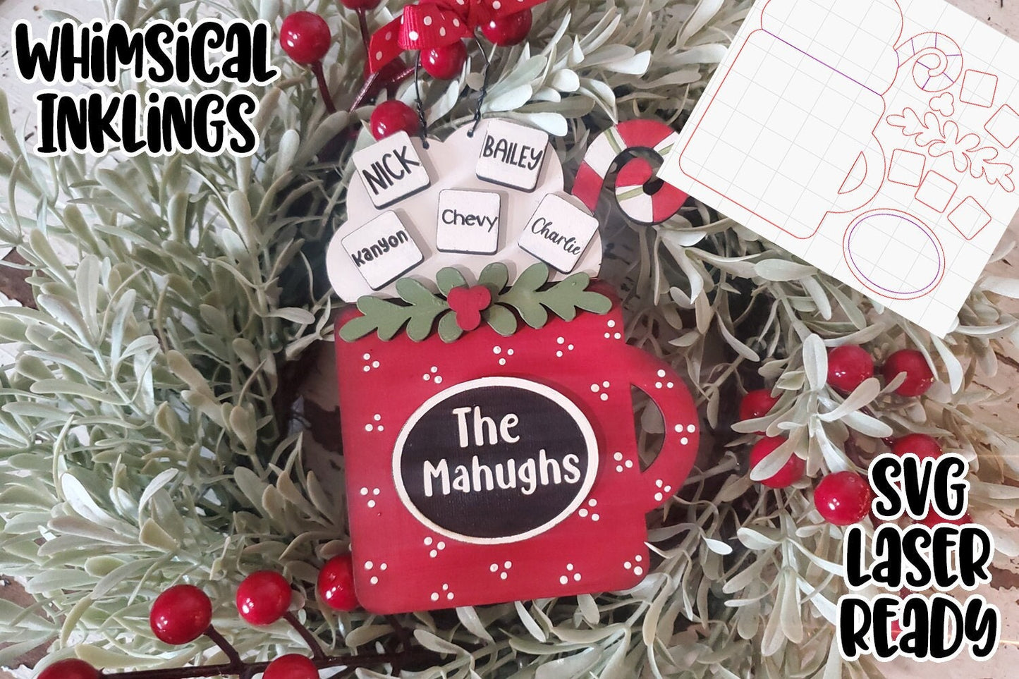 Family Cocoa Cup Ornament SVG| Laser Cut Cocoa Cup Ornament| Glow forge| Cocoa Bar Laser SVG