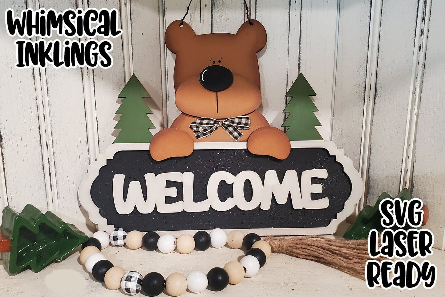Welcome Bear SVG | Bear Laser Design| Cabin Sign SVG- Glowforge Bear Sign